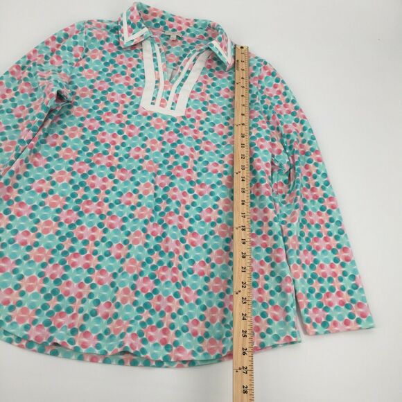Talbots Floral Polka Dot Print Collared Long Sleeve Top Size Large Pink Blue L - Picture 9 of 9